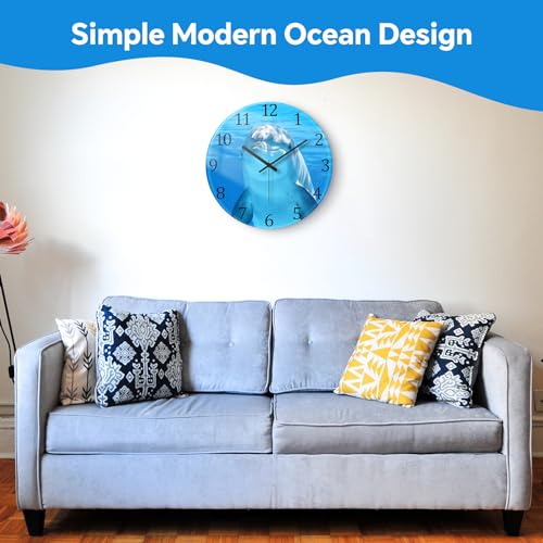 Image of 12 inchDolphin Wall Clock Battery Operated Non Ticking Beach Ocean Fish Clock | VIKMARI Coastal Nautical Quartz Analog Clock Silent Modern Wall Decorative for Office Bedroom Living Room Bathroom