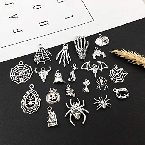 100pcs Tibetan Silver Halloween Charms Pendants Pumpkin Ghost Spider Skeleton Hands Bone Pendants for DIY Crafting Necklace Bracelet - Thumbnail 4
