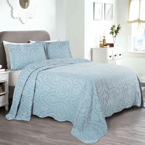 Couvre-lit Superior bleu clair en coton polyester résistant et infroissable taille Queen Size