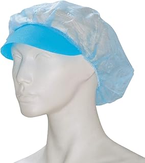 100 unidades de capuchones desechables para boina con visera, color azul, tamaño 50 cm, permeables al aire, buena calidad, goma sin látex, marca: BICAP (capucha desechable con paragua)