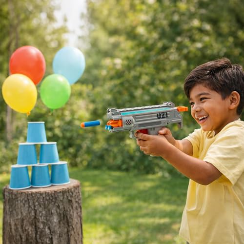 Image of Toy Gun for Boys 7-14 Years Soft Foam Dart Blaster with 5 Suction Darts, Auto Rotate Uzi Style Blaster Gun, Manual Air Gun Pistol for Kids, Target Shooting Toy for Indoor Outdoor Play