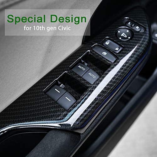 Thenice 10Th Gen Civic Window Control Panel Door Armrest Cover Abs Carbon Fiber Grain Door Lock Switch Trim For Honda Civic Sedan Hatchback Type R 2021 2020 2019 2018 2017 2016 #TOP3