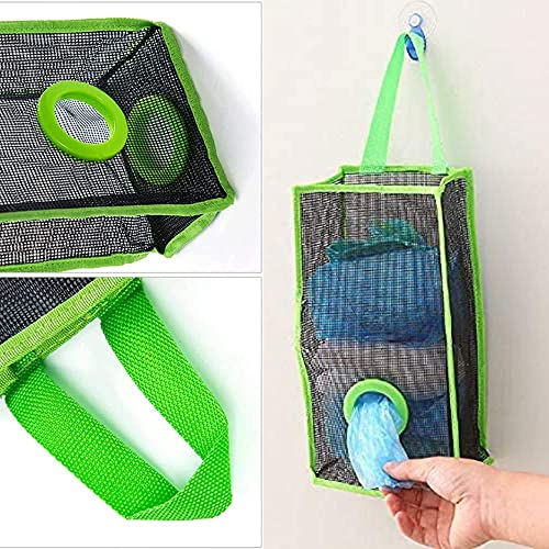 Image of Wall Mounted Foldable Hanging Mesh Garbage Collector, Net Storage Polythene Breathable Grocery Shopping Cloth Bags Kitchen Plastic Container Trash Carrier Bag Holder Organizer For Kitchen Home Use.