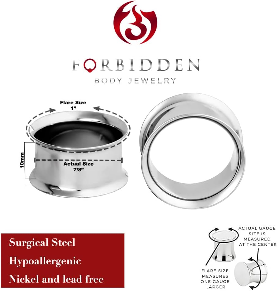 Forbidden Body Jewelry Ear Gauges, Ear Tunnels, Tunnels For Ears, Surgical Steel Mirror Finish Double Flared Tunnel Plug Earrings