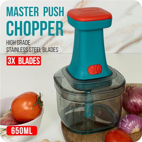 Image of Chopper for Kitchen Use TEKCOOL Manual Hand Press Push Chopper with 6 Blades for Effortless Chopping Vegetables & Fruits (Assorted, 650ml, Plastic);