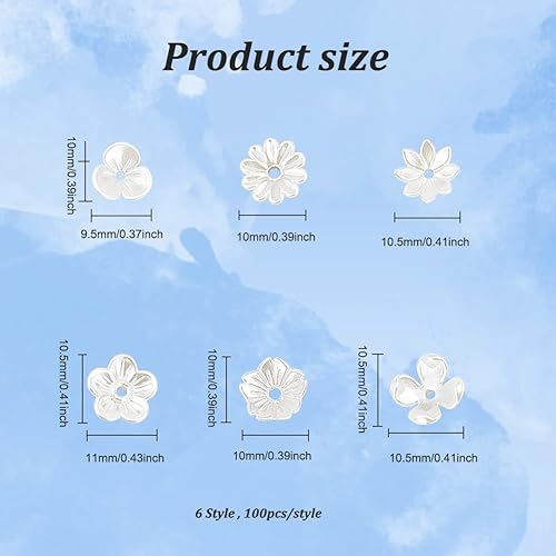 Miniatura 2 de DICOSMETIC 600 tapas de cuentas de flores de 6 estilos de 9.5-10.5 x 10-11 x 0.118-0.177 in, color blanco cremoso, cuentas espaciadoras de plástico