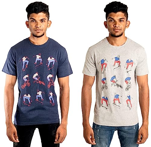 Image of Amazon Brand - Nora Nico Half Sleeve Round Neck 100% Cotton Tshirt for Mens Pack of 2 Regular Fit Printed T-Shirts Combo