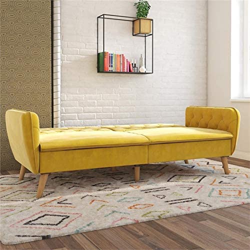 Novogratz Tallulah Memory Foam Couch, Mustard Yellow Velvet Futon, Full, 2144379N #TOP5