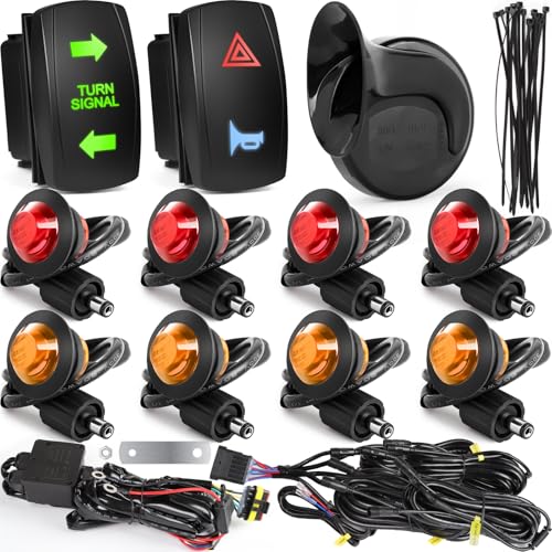 Image of SXS ATV UTV Turn Signal Assembly Kit with Horn & Rocker Switch Wiring Harness Kit, Pre-Wired, Plug and Play, Universal Blinker Street Legal Kit Fit for Polaris Can-Am Kawasaki Golf Cart CFMOTO