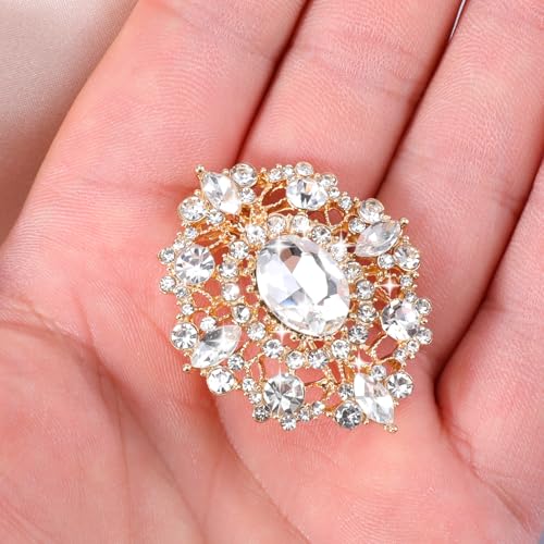 Image of Gold Crystal Brooch, Champagne Gold Small Brooches Pin for Women, Vintage Diamante Elegant Brooches for Clothes, Sweater, Coat, Scarves, Dress, Wedding, Bridal