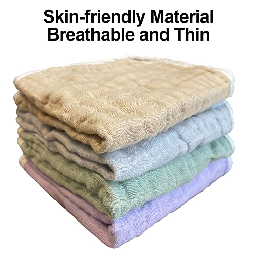 Image of Baby Washcloth 4 Pack Muslin Baby Washcloths Super Soft Newborn Bath Face Towels Cotton Reusable Wipes (4 Color)