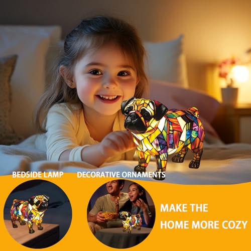 LUKIUP Nachtlicht aus der Hunde-Serie, Shar-Pei Nachtlicht - Energiesparende Premium Harzlampe mit Buntglas-Effekt Schalterkabel Retro Dekolampe für Schlafzimmer Geschenk für Hundeliebhaber(A)