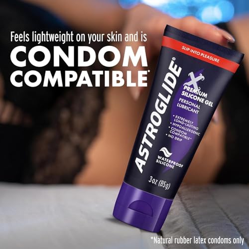 Image of Astroglide Silicone Lube (3oz), X Premium Gel Personal Lubricant, No Drip Stay-Put, Lube for Men, Women and Couples, Waterproof for Water Play