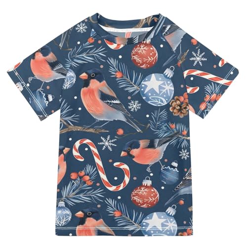 ALAZA Boys Swim Shirts Toddler Rash Guard Short Sleeve Rashguard Cute Birds UPF 50+ 11-12T