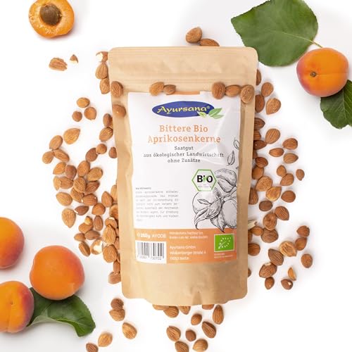 Ayursana Bittere Aprikosenkerne - Saatgut - Sehr hoher Amygdalin-Anteil - Schadstoffgeprüft im deutschen Labor - Bio-Qualität