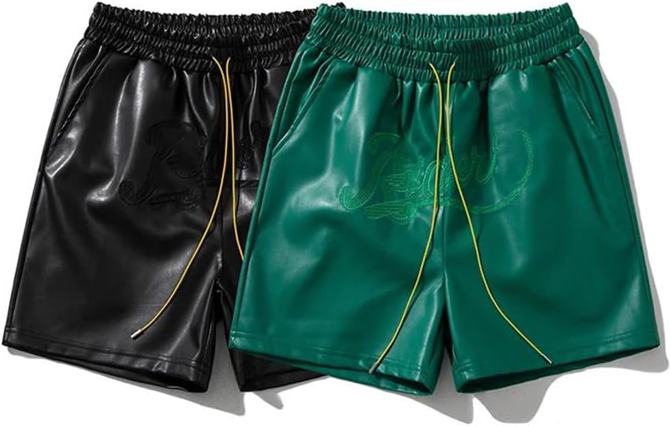 Men Leather Board Shorts Pockets Women Yellow Drawstring Beach Short Pant Breeches