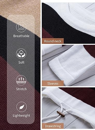 Image of Dokotoo Womens Sweaters Striped Fall Winter Outfits Drawstring Color Block | Long Sleeve,Crewneck,Lightweight Fashion Clothing,Teachers Comfy Outfits,Business Casual Tops,Vacation Wear