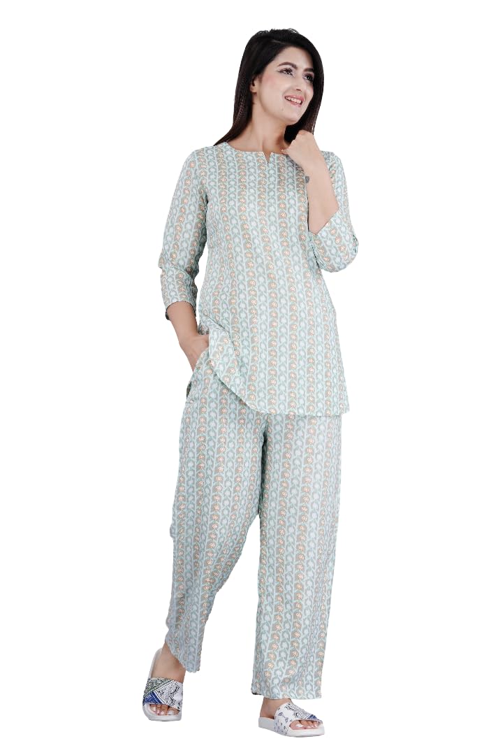 amazon brand - tavasya Women Cotton Night Suit Set | Soft Breathable Fabric | Printed Top & Pajama Set | Comfortable Sleepwear | Regular Fit Nightwear for Women-picture-30