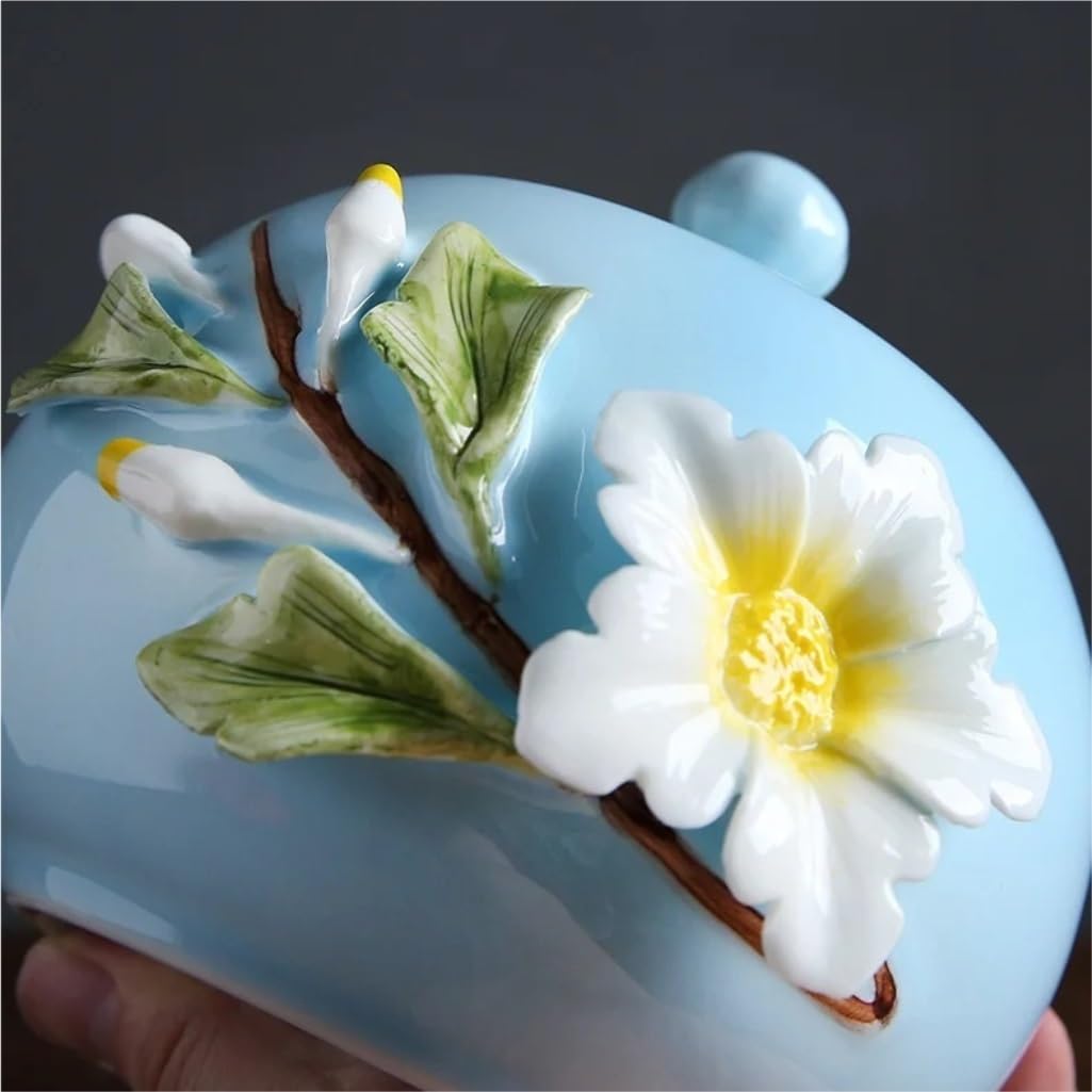 CMBSSTFC Tarro de azúcar, Paquete de 2 tarros de cerámica Pintados a Mano para Almacenamiento de té Floral, Aperitivos, Frutos Secos, Tarro Sellado, Tarro de Almacenamiento de Cocina, Tarro de café,