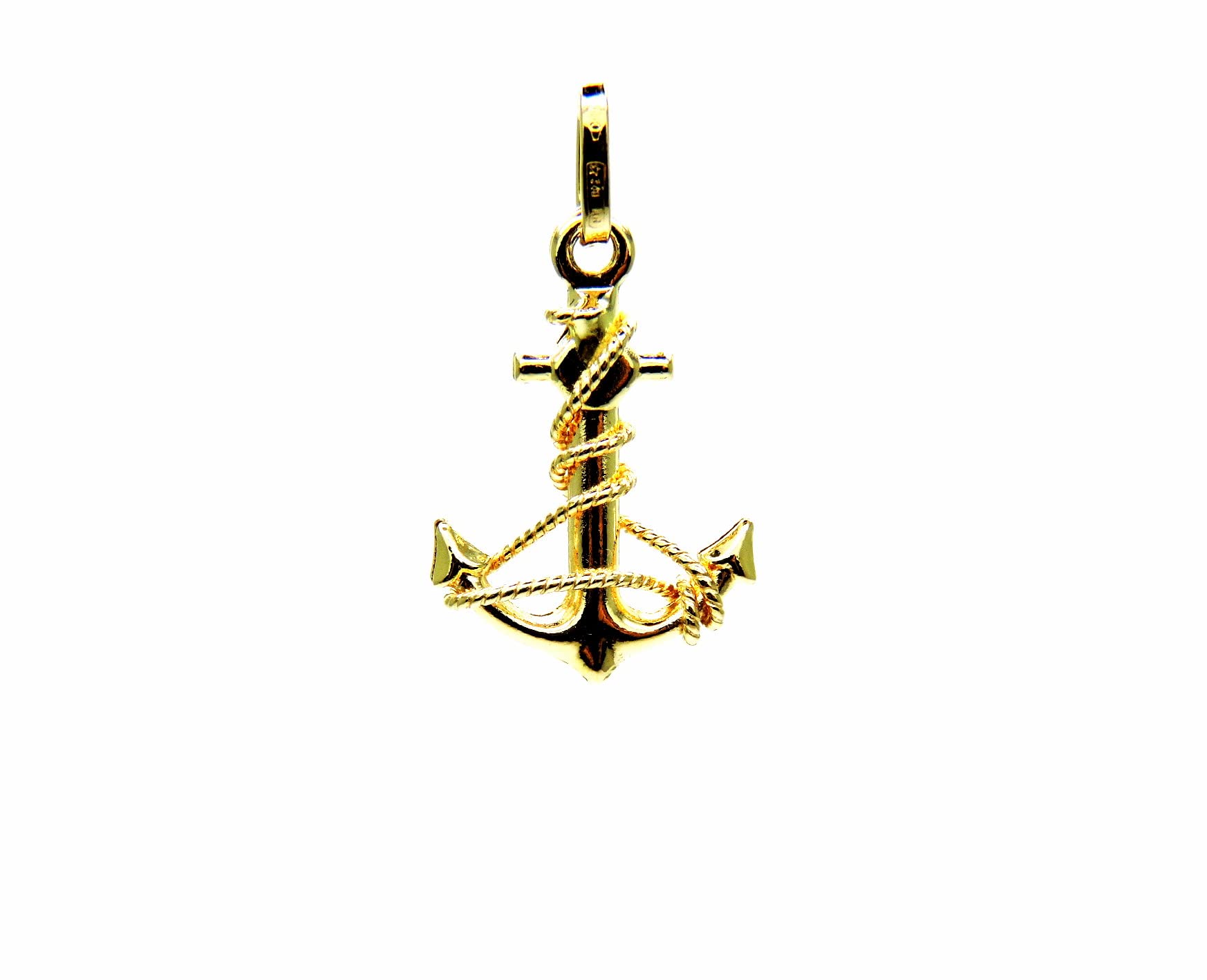Ciondolo Oro Giallo 18kt (750) Pendente Ancora Filo Corda Uomo Donna Bambini
