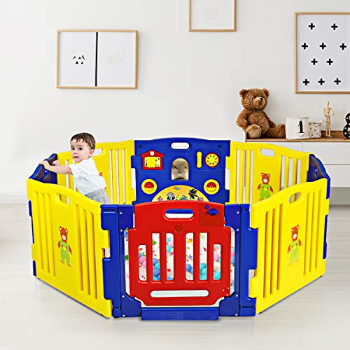 COSTWAY Baby Grondbox 8 Paneel, Kinderen Speelbox Kruipbox Babybox, Veiligheid Speelplaats Activiteitencentrum, Dubbele… - Afbeelding 3