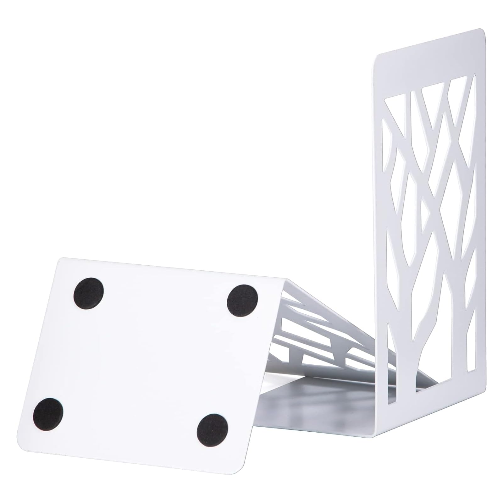 X spring Decorative Metal Book Ends, 2 Pcs Non Skid Book Holder for Shelves, Tree Design Modern Heavy Duty Bookend Support, Rustproof Book Ends Supports Shelves for Home, Office, School (White)