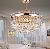 RuiWing 42' Crystal Ceiling Fan with LED Light and Remote Control Retractable Fandelier 3 Colors 3...