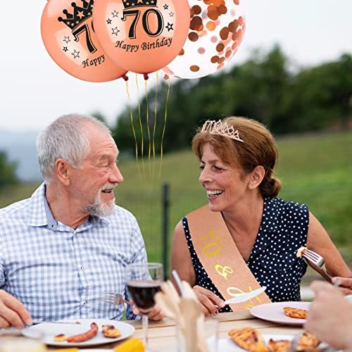 Heyu-Lotus 70th Birthday Sash and Tiara Rose Gold 70& Fabulous Sash Rhinestone Crown Balloons Birthday Cake Topper for Women 70th Birthday Gift Party Supplies (Rose Gold)