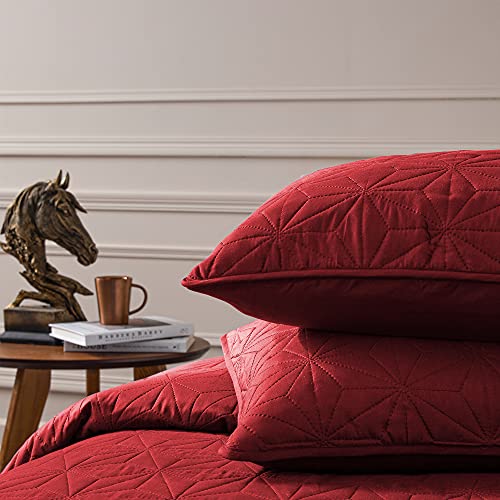 Whale Flotilla 2-Piece Twin Size Quilt Set/Bedspreads/Coverlets For All Season, Star Pattern Bedding Set With Pillow Sham, Soft And Lightweight, Bright Red #TOP2