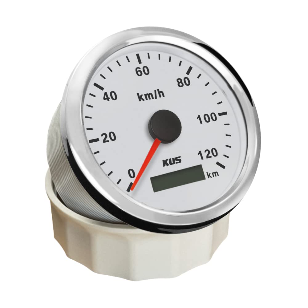 KUS Compteur De Vitesse Compteur De Vitesse GPS Etanche 120KM/H Avec Rétroéclairage Pour Auto 85mm (Blanc)