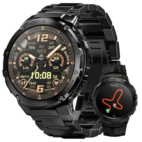 HIDAMEL Reloj Inteligente Hombre con GPS,Cuerpo Métalico Larga de Batería, 1,43'' HD AMOLED Seguimiento de Bienestar,Smartwatch con Llamadas Resistente al Agua 50M(con 2 Correas)