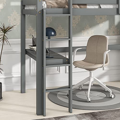 Twin Loft Bed With Built-In Desk,Grey L79.50 *W43.6 */H65 #TOP2