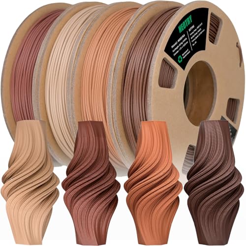 NEOTRY Wood PLA 3D Printer Filament Bundle PLA Filament 1.75mm Wood PLA Filament 3D Printing Materials Add More Than 30% Real Wood Fiber Fit Most FDM 3D Printer Brown Color 200g X 4 Spools