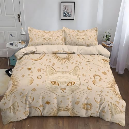 Housse de couette 240x260 chat CozyRest beige facile à repasser - 4