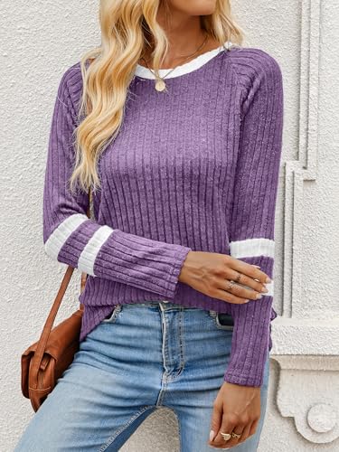 ANRABESS Women Long Sleeve Tops Color Block Casual Shirts Lightweight Sweaters Fall Fashion Outfits 2025 Teen Girls Clothes3
