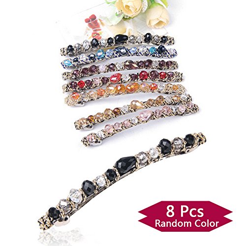 8 PCS Womens Korean Fashion Crystal Rhinestone Barrette Hairpin Hair Clip Accessories (Random Color)