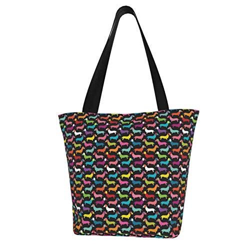 Antcreptson Retro Dogs Dachshund Canvas Tote Bag For Women Travel Work Shopping Grocery Top Handle Purses Large Totes Reusable Handbags Cotton Shoulder Bags For Women Travel Work Shopping Grocery #TOP25