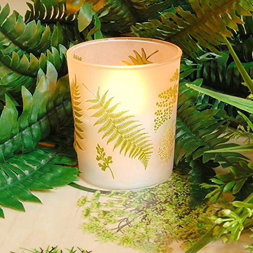 Image of LumaBase Battery Operated LED Glass Candles with Flickering Flame, Ferns - Set of 2