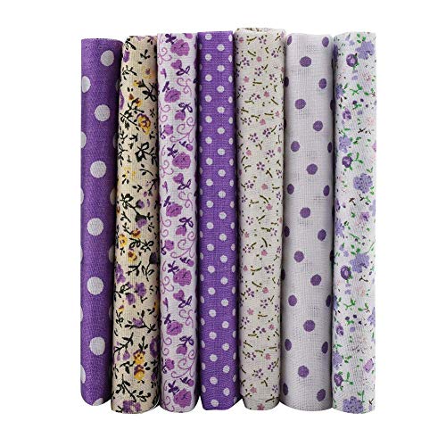 La Mejor Lista de Rollos de tela disponible en línea para comprar. 46 7Pcs 25 * 25cm Tela de algodón DIY Cuadrados surtidos Kit de ropa de cama precortada Cuartos Bundle Purple Dot(25*25)