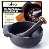 Alva Nori Enameled Cast Iron Mortar & Pestle 2-Cup 4" β Made with No PTFE/PFOA/PFAS & Easy to Clean β Durable, Nonstick Finish for Grinding, Crushing & Mixing Herbs, Spices & Ingredients