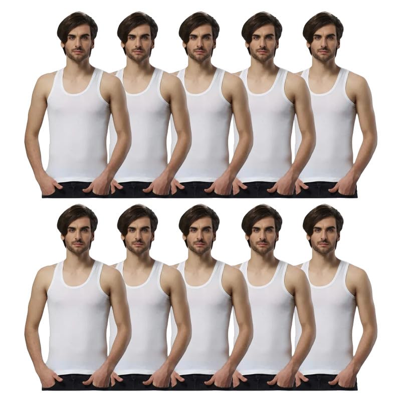 Image of INNERO Men's White Vest Combed Cotton Sando Round Neck Undershirt Sleeveless Baniyan