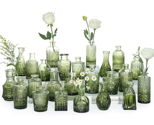 SUPMIND Glass Bud Vase Set of 24 Small Green Flower Vases for Centerpieces