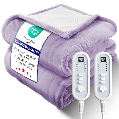Electric Heated Blanket King, Ultra‑Cozy Premium Flannel & Sherpa, Even Heat Distribution & Stable Temp, 1–10H Auto‑Off, 8 Temps (86–125.6°F), Overheat Protection, Ideal Gifts for Grandma