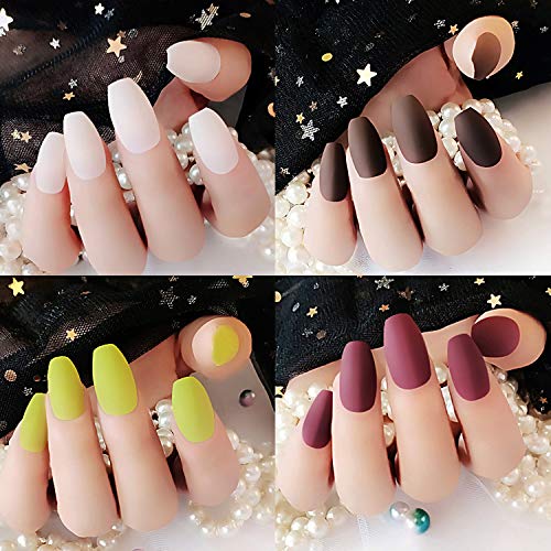 image for Maitys 24 Sets 576 Pieces Matte False Nails Ballerina Coffin False Nai