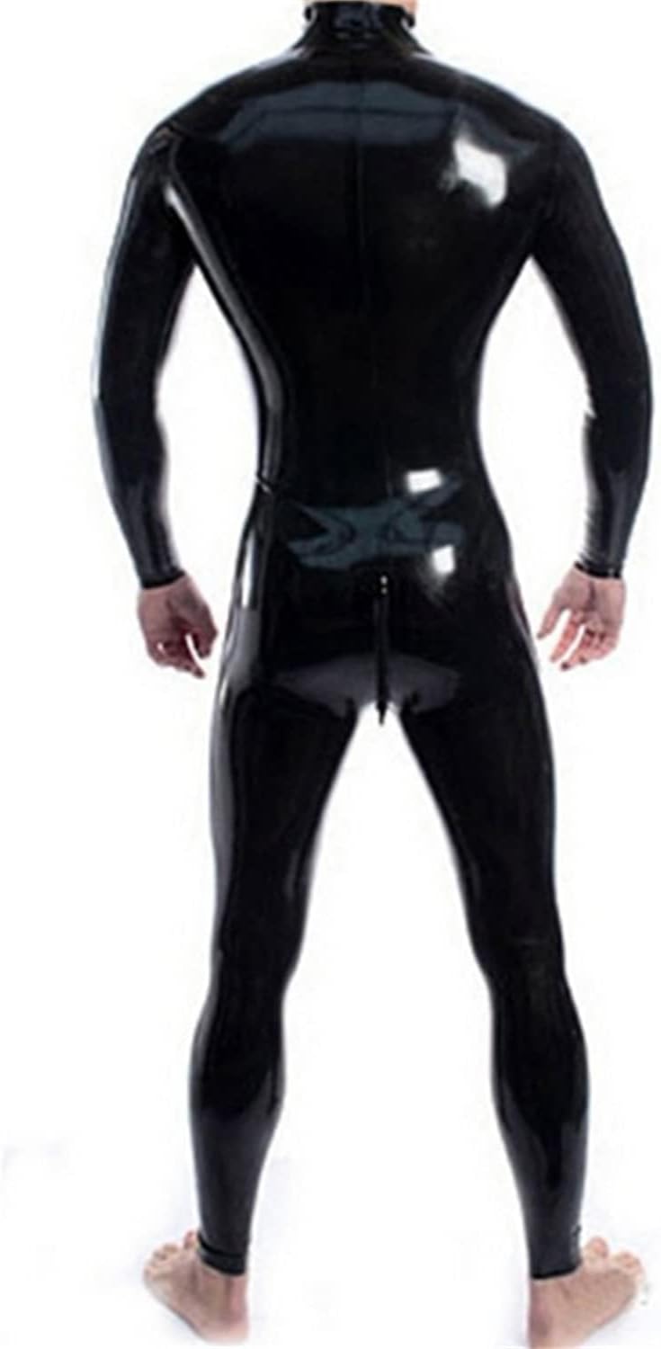 Neck Entry Handmade Latex Catsuit Shoulder and Crotch Zipper for Men Rubber Bodysuit Jumpsuit