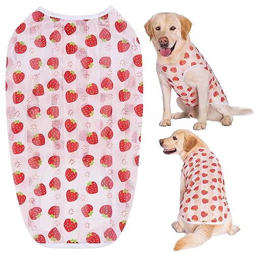 KUVEELA PET 犬服 大型犬 中型犬 クールベスト Tシャツ ドッグウェア クールウェア 夏服 通気 接触冷感 ひんやり 虫よけ 脱毛保護 日焼き防ぐ お散歩((接触冷感)イチゴ柄 3L)