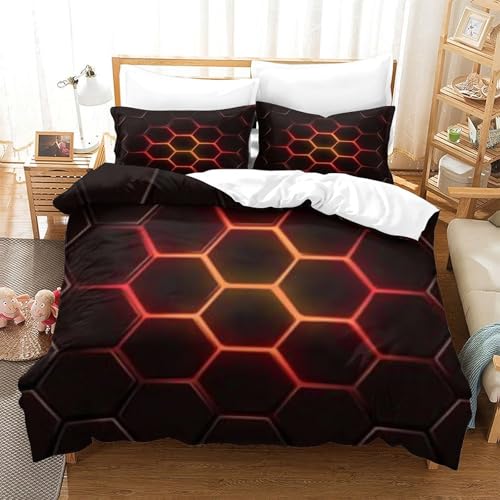 Housse de couette 3D hexagone lumineux parure lit microfibre single - 3