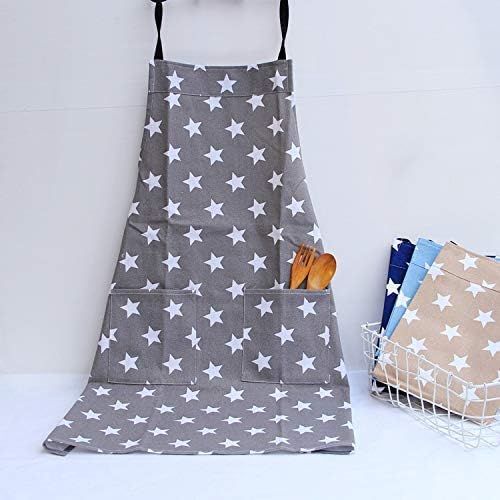 Dusenly Women's Apron With Two Pockets Fashion Star Pattern Cotton & Canvas Aprons for Women Chef kitchen, Cooking, Grill and Baking (Grey)