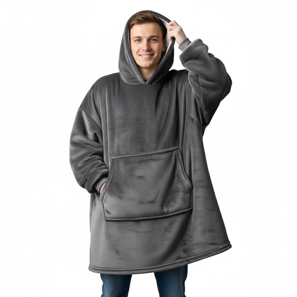 Crystals Unisex Charcoal Grey Oversized Blanket Hoodie For Womens, Fluffy Hoodie Wearable Snuggle Blanket Throw With Pockets, Fleece Hooded Blanket Giant Sweatshirt Robe For Adult Teens (Charcoal Grey)