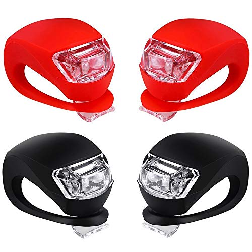 LED-Front- und Rücklichter, 4 Stück Silikon wasserdichte LED-Sicherheitswarnlichter Silikon-Scheinwerfer für Kinderwagen Cover